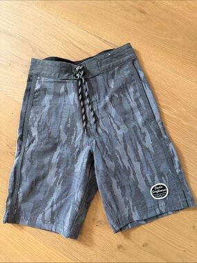 Kids Gray Camo Swim Trunks with Drawcord
